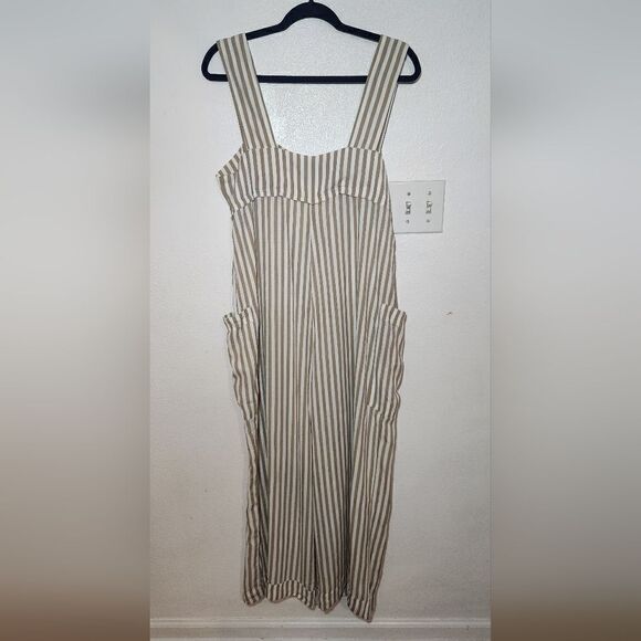 New Show Me Your Mumu Round Around Jumpsuit Everyday Beige Striped Size Large - Picture 3 of 13